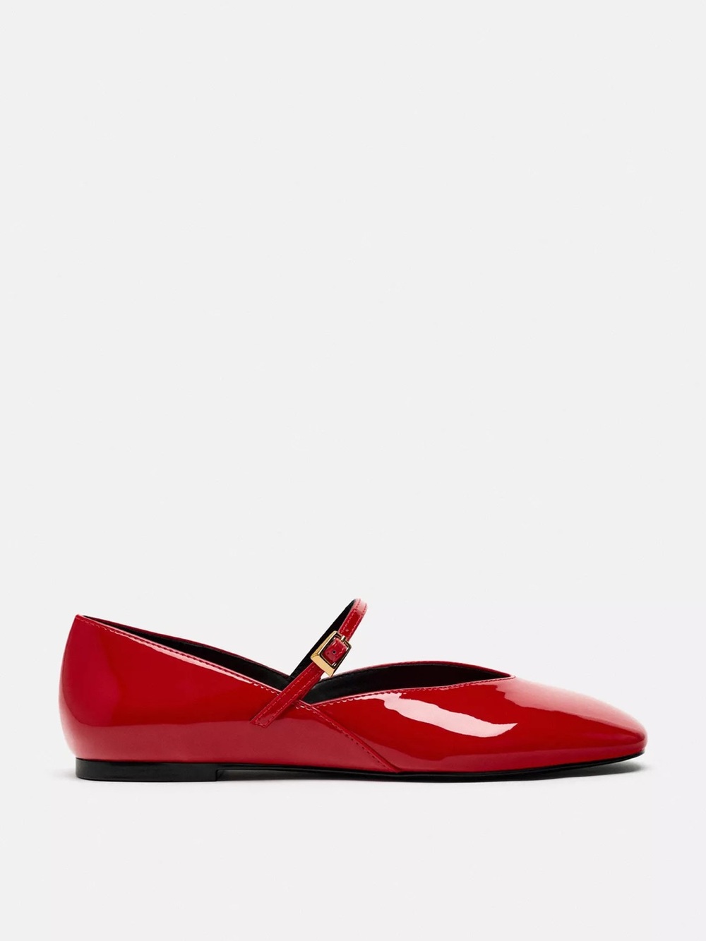Zara Red Patent Mary Jane Flats with Gold Buckle
